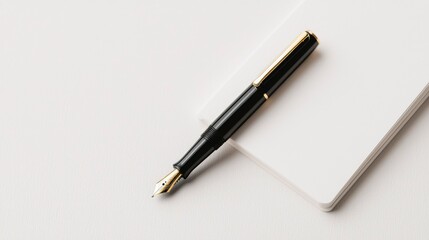 Black fountain pen on notepad, blank background, writing concept