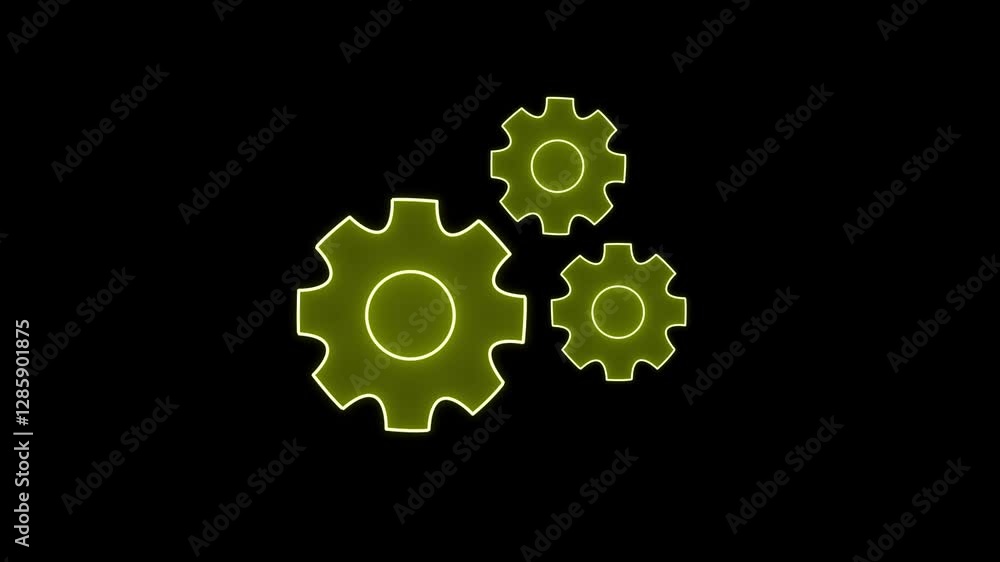 Poster glowing neon setting icon animation on black background. 4k motion graphics animation.
