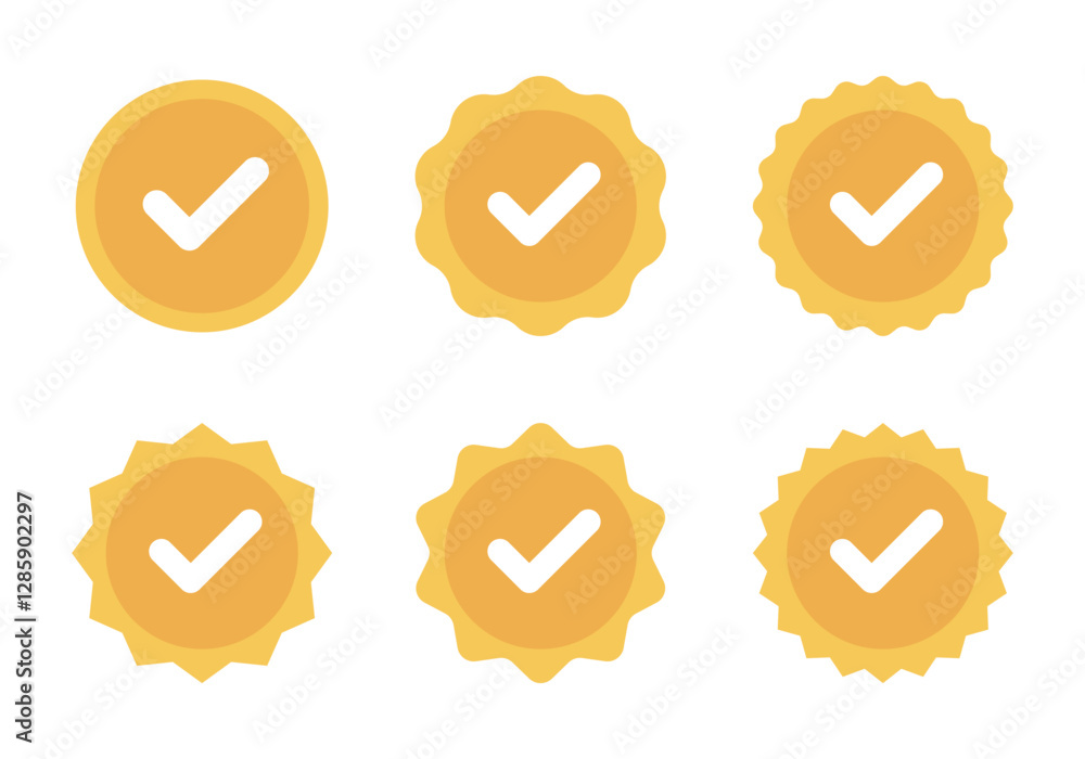 Poster check mark badge set collection in flat design. checkmark certificate sign symbol