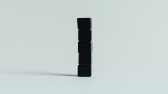 Fototapeta Black cubes stacked vertically on white background, minimalist design concept