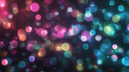 Naklejka premium Vibrant neon polka dot pattern with glowing electric blue pink green and purple dots on a deep black background with a futuristic cyberpunk aesthetic 