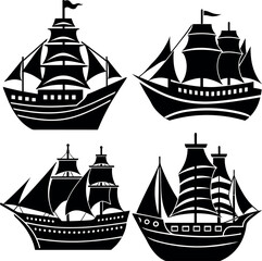 Stylized Ship Silhouette Vector Icon Nautical & Maritime Theme.