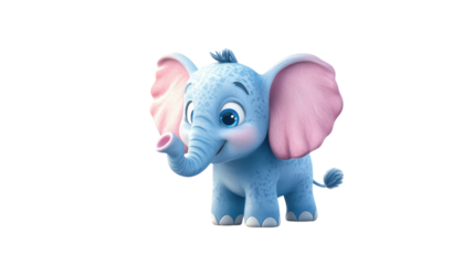 Cute blue elephant character standing playfully with large ears and a cheerful expression in a vibrant cartoon style
