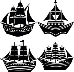 Stylized Ship Silhouette Vector Icon Nautical & Maritime Theme.
