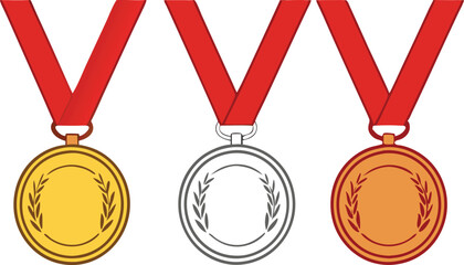 Medal - gold, silver and bronze set. Vector