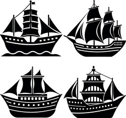 Stylized Ship Silhouette Vector Icon Nautical & Maritime Theme.