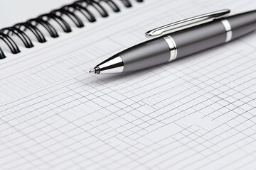 A sleek pen rests on a blank grid notebook, symbolizing creativity, planning, and organization.