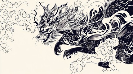 Obraz premium Mythical dragon, swirling clouds, artistic design, fine art print