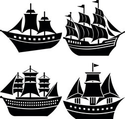 Stylized Ship Silhouette Vector Icon Nautical & Maritime Theme.