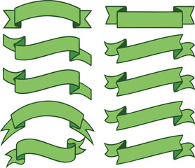 Obraz premium Green ribbons set. Red banners. Vector illustration