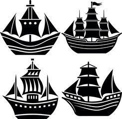 Stylized Ship Silhouette Vector Icon Nautical & Maritime Theme.