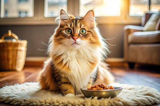 Adorable Minskin Cat Enjoying Tasty Treat at Home