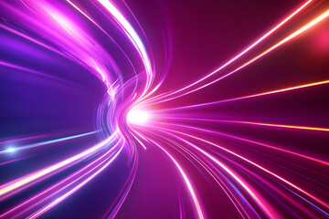 3D render, abstract background with neon light rays and speed lines in blue, purple, and green...