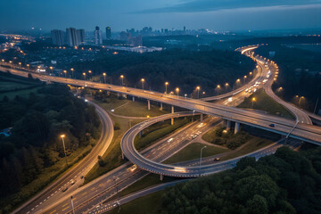 Fototapeta premium Aerial View of a Highway Interchange at Night – Urban Infrastructure