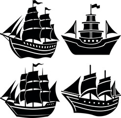 Stylized Ship Silhouette Vector Icon Nautical & Maritime Theme.