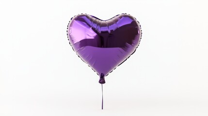 A 3D heart-shaped balloon, glossy purple, floating against a clean white background with minimal shadows 
