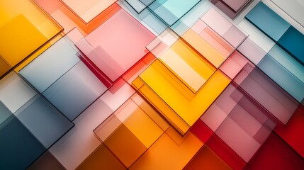 Overlapping colorful glass blocks form an abstract and colorful pattern