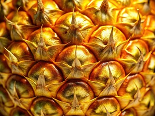 Close-up of Ripe Pineapple Texture, Juicy Tropical Fruit Detail