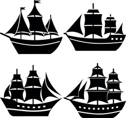 Stylized Ship Silhouette Vector Icon Nautical & Maritime Theme.