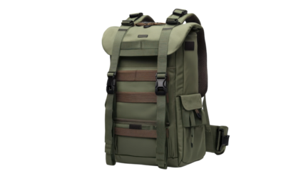 Military style backpack in olive green color designed for outdoor adventures and rugged use