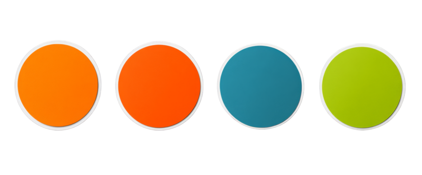 Vibrant circular shapes in orange, blue, green - minimalist design