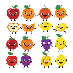 Fototapeta premium Funny Fruit Characters with Happy Faces – Cute Food Mascots 