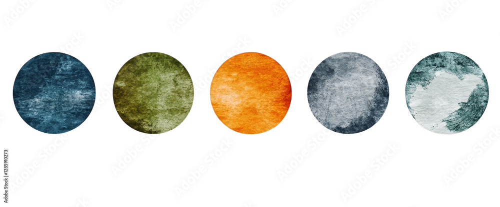 Poster abstract colorful textured circles on transparent background