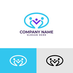 Unique, circular logo with interconnected figures and a heart. Suggests collaboration, unity, compassion, or support. Minimalist vector, ideal for charities, NGOs, or care-related brands.