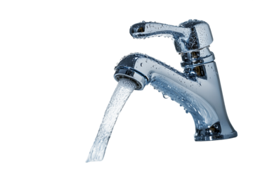 Flowing Water From Modern Faucet With Transparent Background