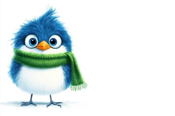 Fototapeta premium Cute blue bird wearing green scarf