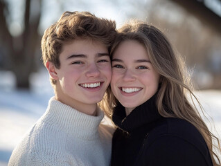 A couple hugging each other on a white background