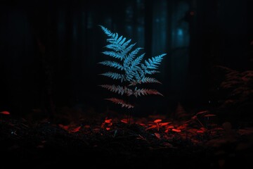 Fototapeta premium Mystical with illuminated fern vibrant red foliage