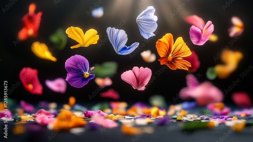 Aufkleber colorful array of flowers are floating in the air, creating a vibrant and lively atmosphere. the ima