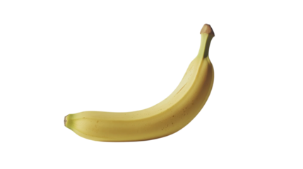 Bright yellow banana resting on white surface, showcasing its shape and color in a minimalistic setting