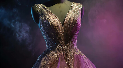 Elegant engagement dress with a subtle shimmer on a mannequin