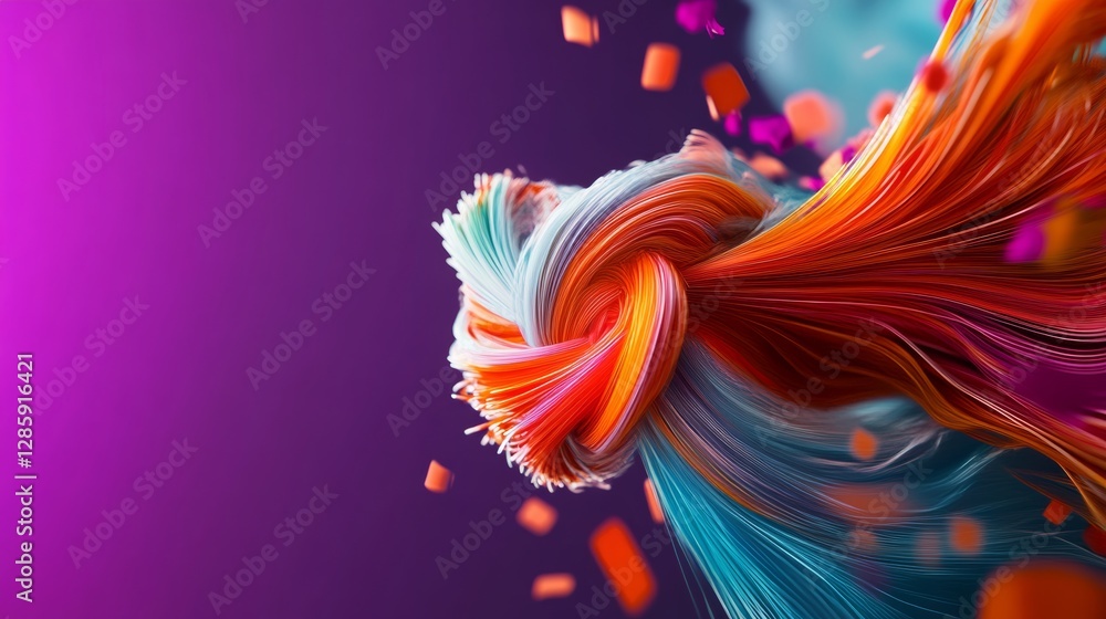 Poster colorful, abstract image of a tangled, multicolored string. the image is full of bright colors and h