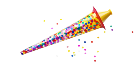 Colorful confetti cone spilling bright dots during a celebration or party activity