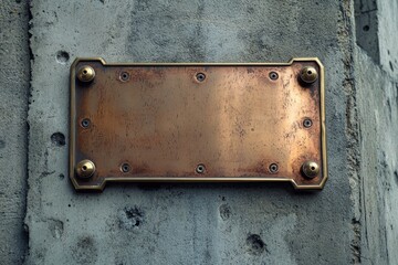 A metal plaque mounted to the side of a building with text and design