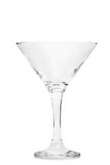 Izolowany jeden pusty kieliszek do martini i koktajli na białym tle