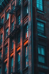 Obraz premium A tall brick building with a fire escape on the side, suitable for use in cityscape or architecture images