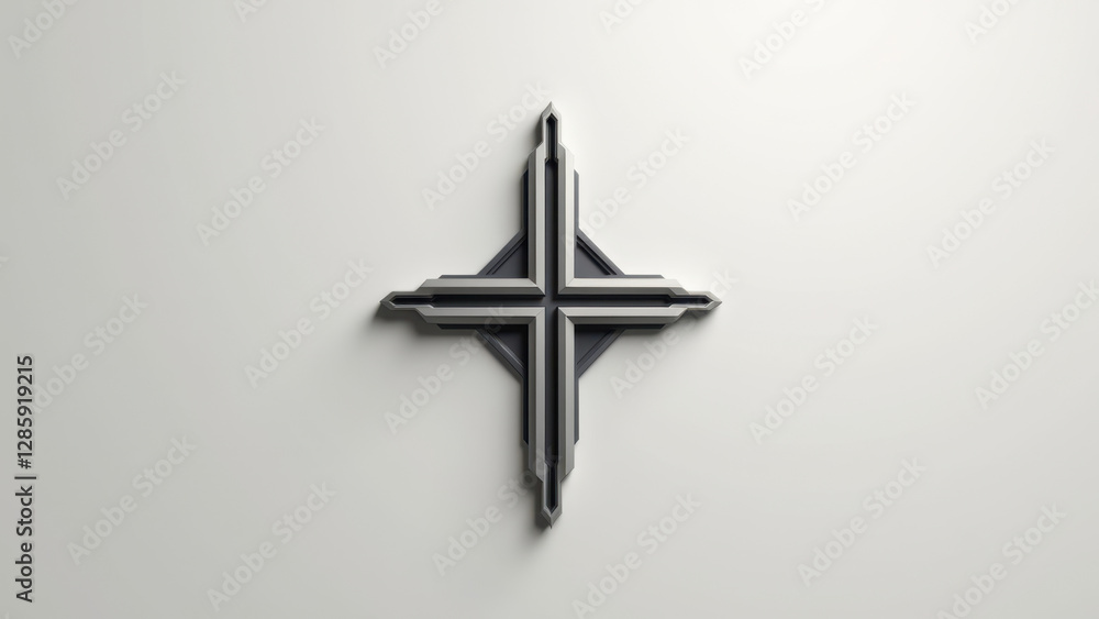 Poster christian cross with a three-dimensional effect on a gray background.