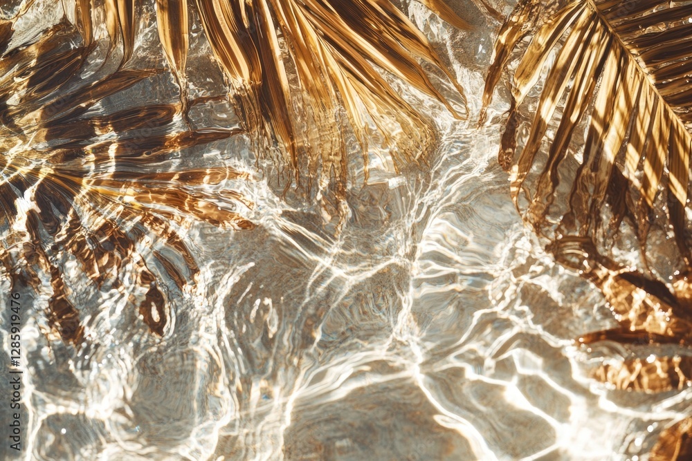 Poster A close-up view of a palm tree partially submerged in calm water