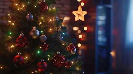 Siblings running joyfully towards Christmas tree filled with gifts image