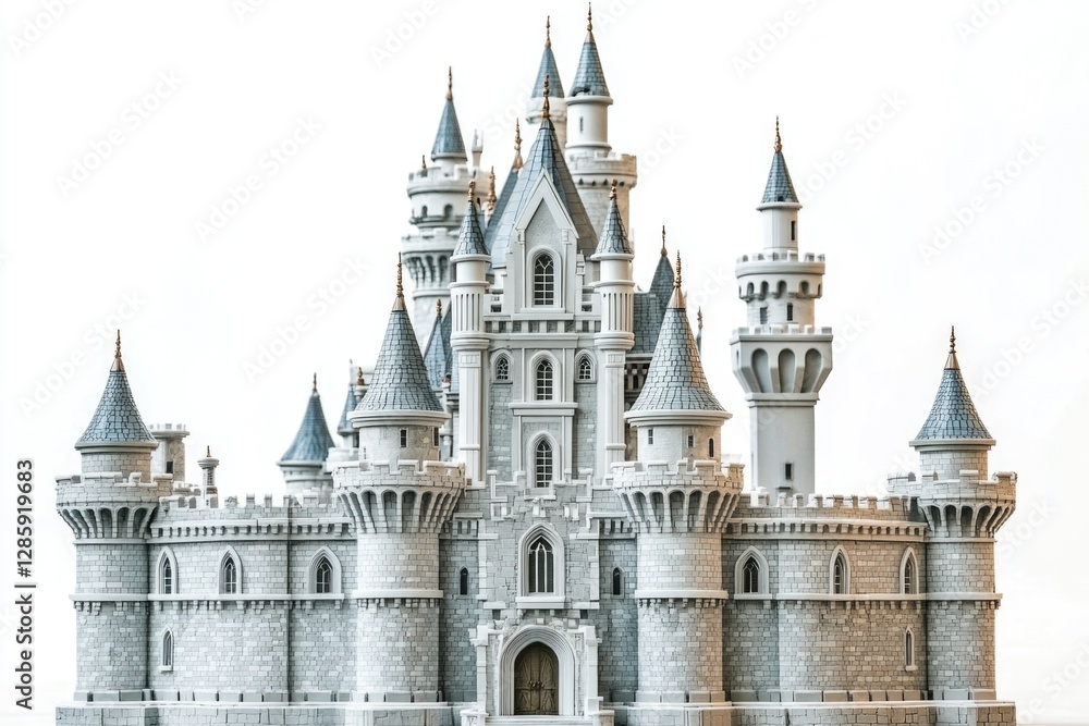 Poster a miniature model of a medieval-style castle displayed on a tabletop