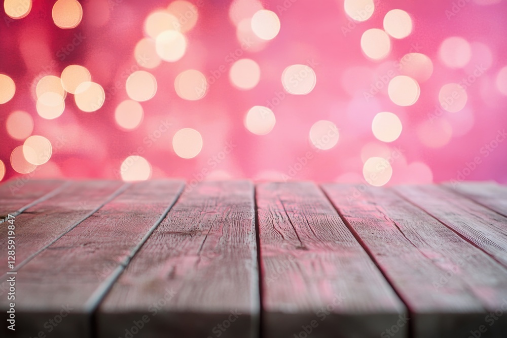 Poster a wooden table with blurry lights in the background, perfect for adding ambiance to your scene or de