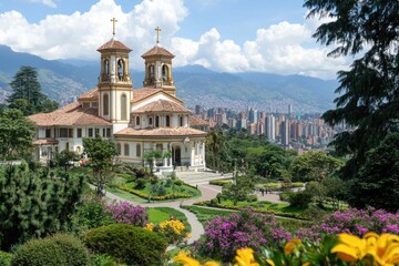 A large church building with a tall steeple, suitable for various backgrounds and scenes