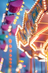Fototapeta premium A colorful carnival ride lit up at night with vibrant lights