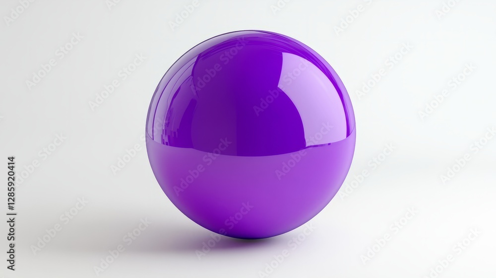Poster a 3d render of a round balloon in shiny purple, floating against a white background with ambient lig