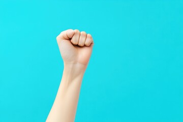 A person's arm with a fist on a blue background