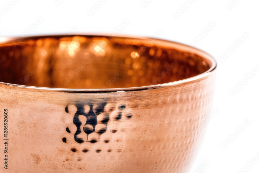 Poster a close-up shot of a metal bowl sitting on a table, with a simple and rustic design